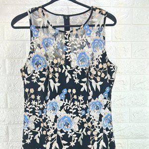 NEW | WHBM sheath dress floral embroidery mesh over satin sleeveless - SZ 8